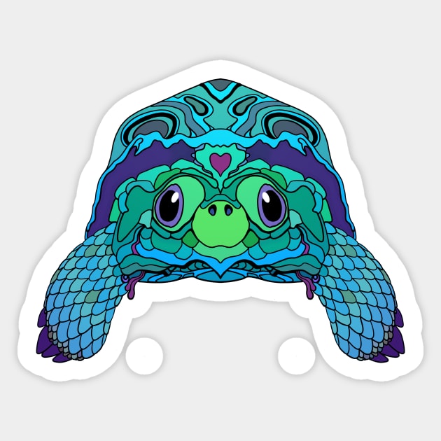 Happy Tortoise in Teal Sticker by Persnickety Dirigible